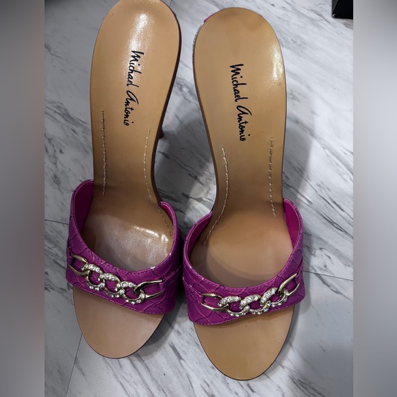Michael Antonio 4" Croc Embossed Chain SlipOn Heeled Mules Purple Size: 9M w Box - Picture 2 of 11